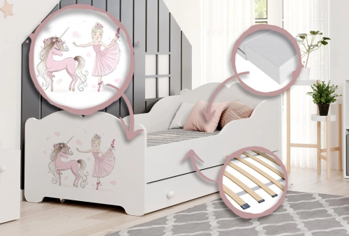 Детская кровать Anna 160x80 с ящиком Girl with unicorn