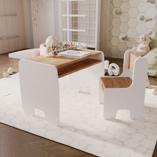 Bērnu galda un krēslu komplekts white/oak craft gold colour