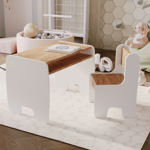 Bērnu galda un krēslu komplekts white/oak craft gold colour