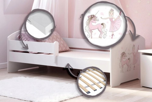 Детская кровать LUK 160x80 с бортиками Girl with unicorn