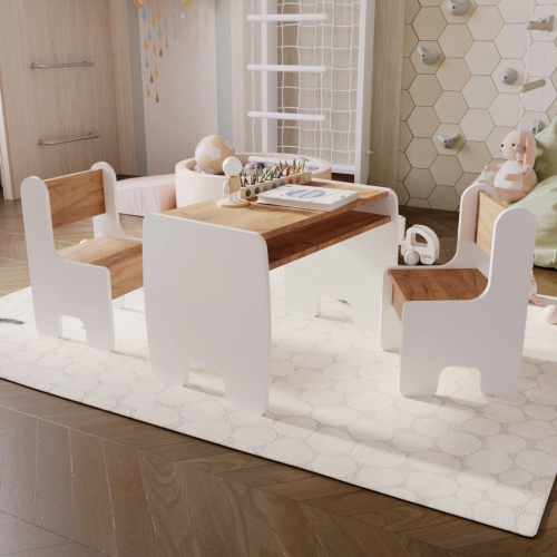 Bērnu galda un divu bērnu krēslu komplekts white/oak craft gold colour