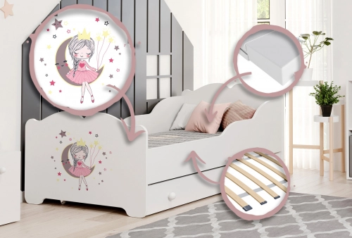 Vienvietīga bērnu gulta ar atvilktni Anna Sleeping princess 140x70