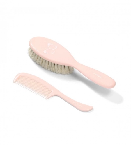 Детская расческа и щетка с натуральной щетиной NATURAL SUPER SOFT BabyOno pink 568/04