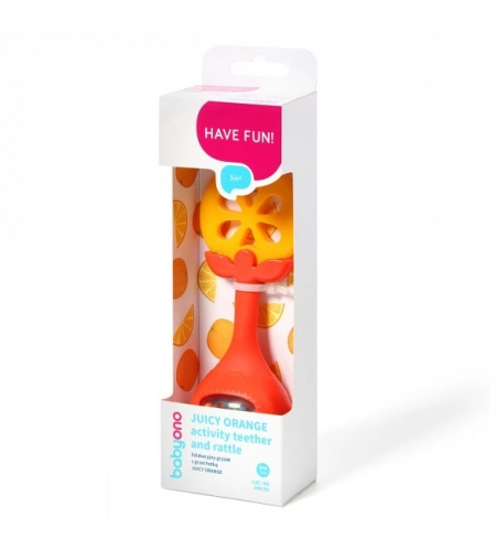 Zobu riņķis ar grabuli JUICY ORANGE BabyOno 499/01
