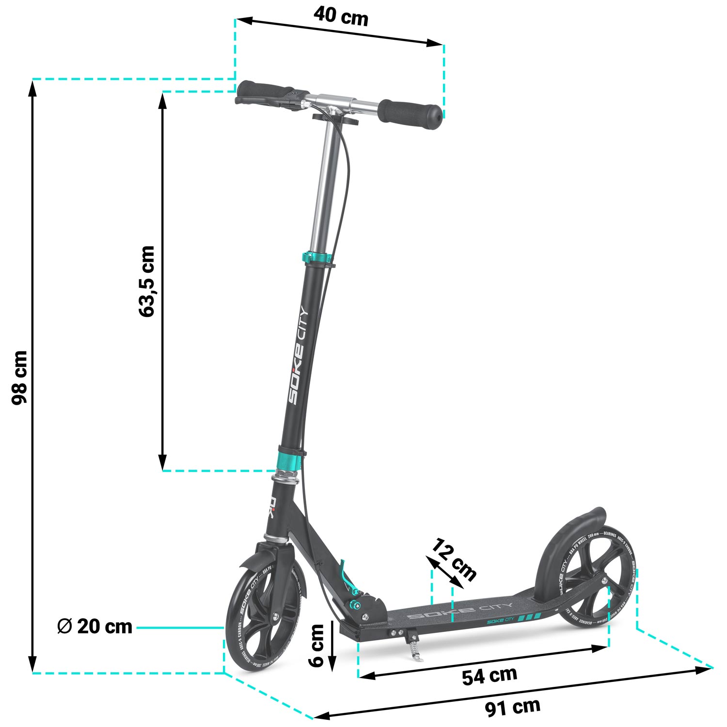 Самокат SOKE CITY (1590) Black/Turquoise 200mm