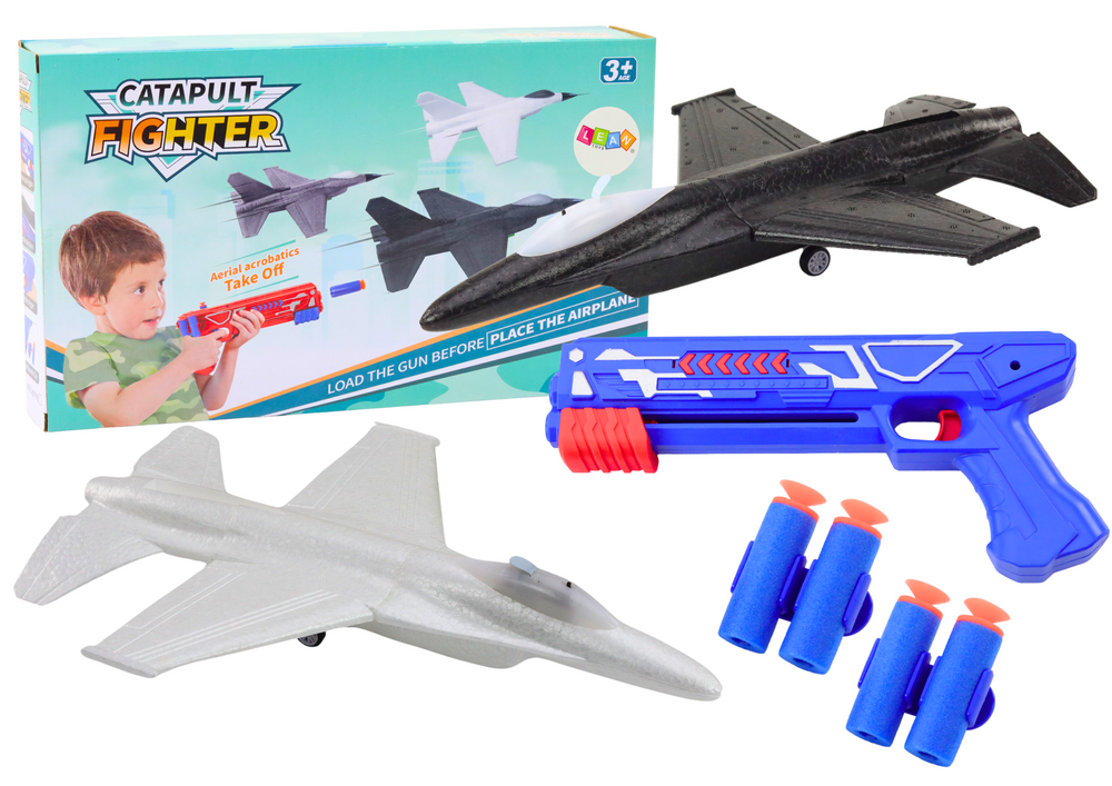 2in1 Dart Gun Airplane Launcher Blue