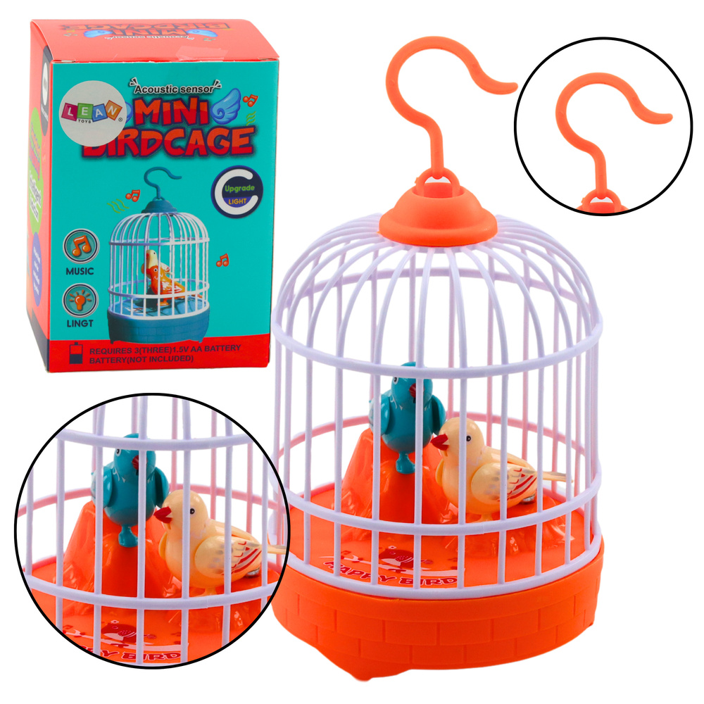 Battery Operated Bird Cage Lights Sounds Orange