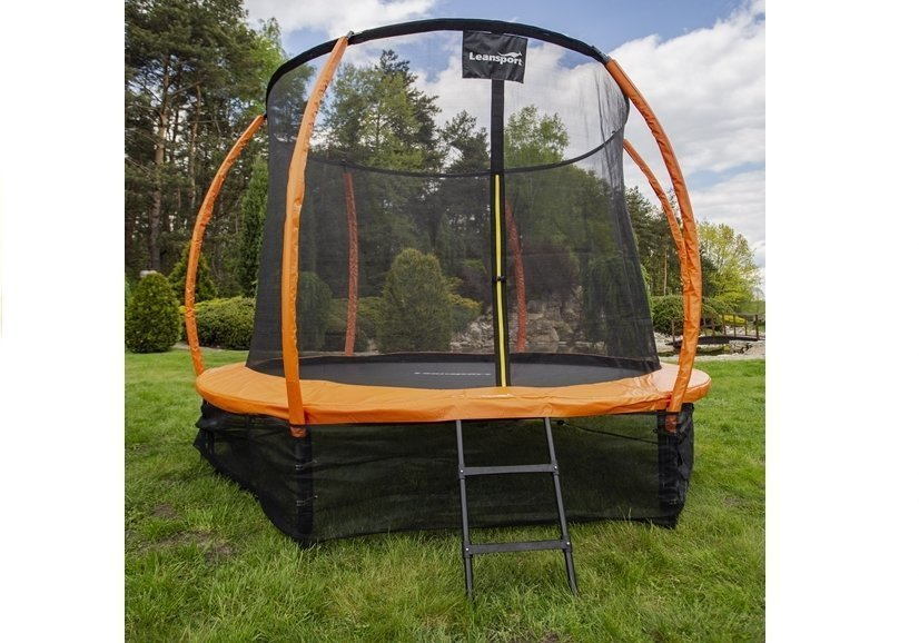 Батут с защитной сеткой и лестница 244 см (8ft ) LEAN SPORT BEST Orange