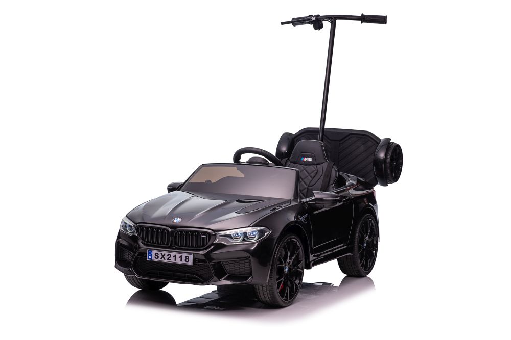 Bērnu elektroauto BMW M5 ar platformu un rokturi vecākiem Black lacquered