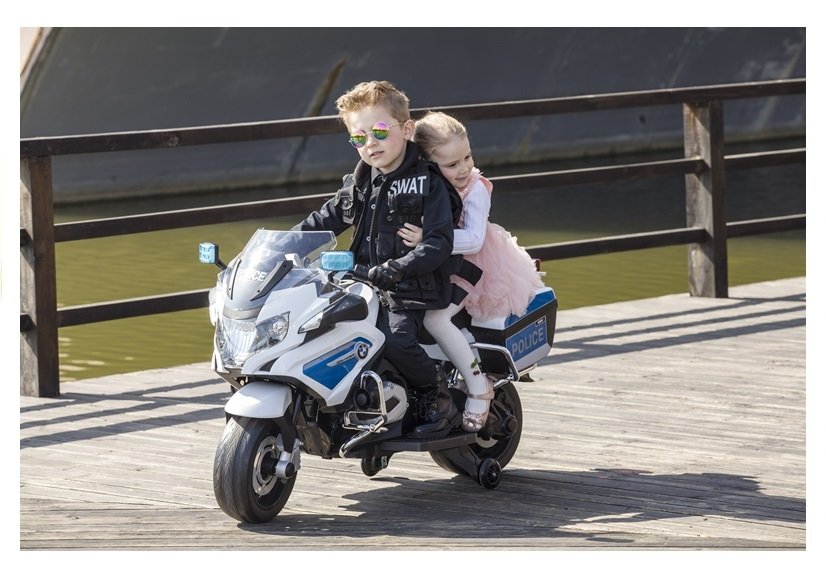 Bērnu elektriskais motocikls BMW Police Motorcycle White