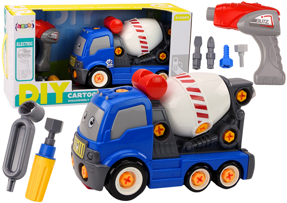 Cartoon Concrete Mixer Truck For Turning DIY Blue