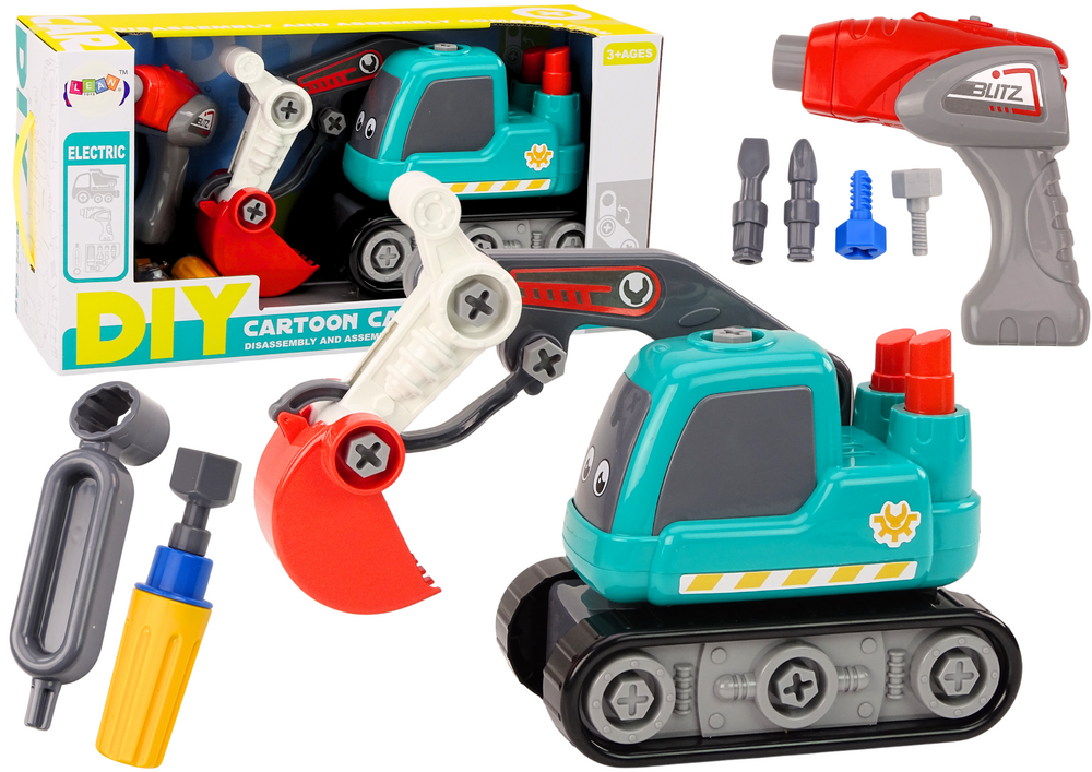 Cartoon Crawler Excavator For Turning DIY Turquoise