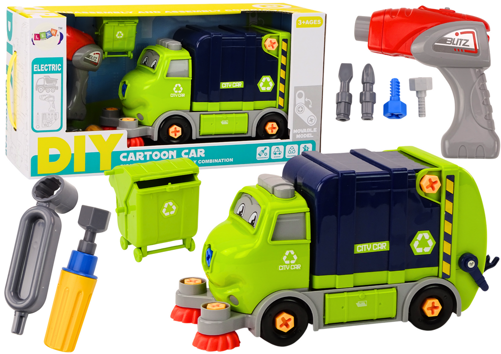 Cartoon Garbage Truck Turning Movable DIY Navy Blue