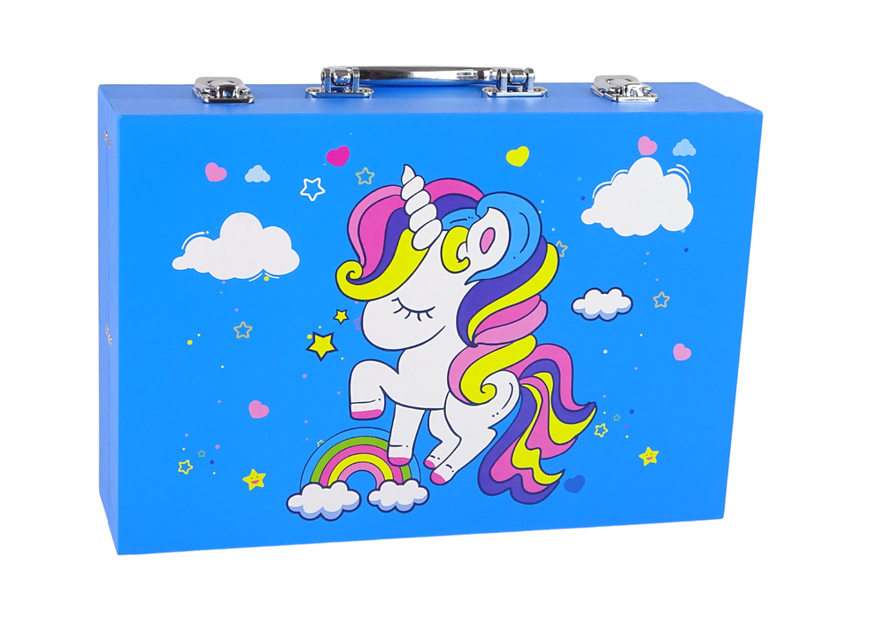 CHILDREN'S ART SET OF 145 PIECES  In a pink case with a unicorn