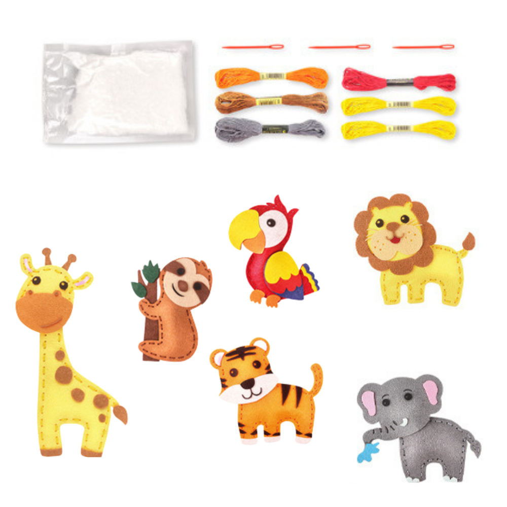 Creative Set of Embroidery Felt Jungle Animals 6pcs