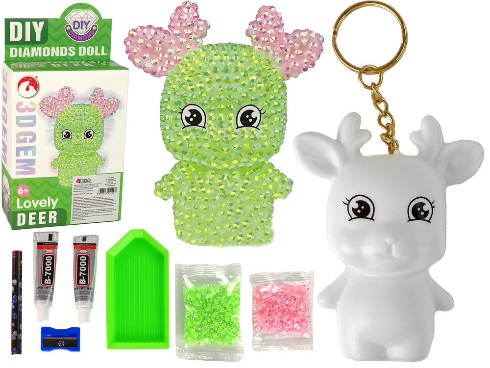 DIY Diamond Creative Kit  Green Reindeer Crystals Sequins 3D Keyring