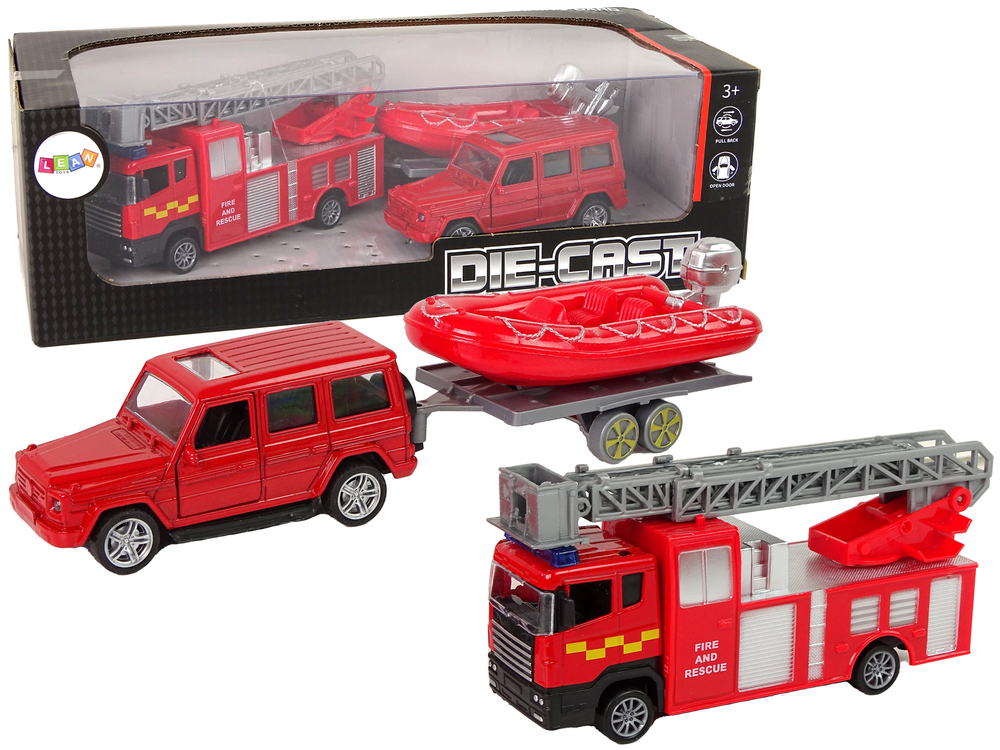 Fire brigade vehicle set pull motorboat Jeep Red