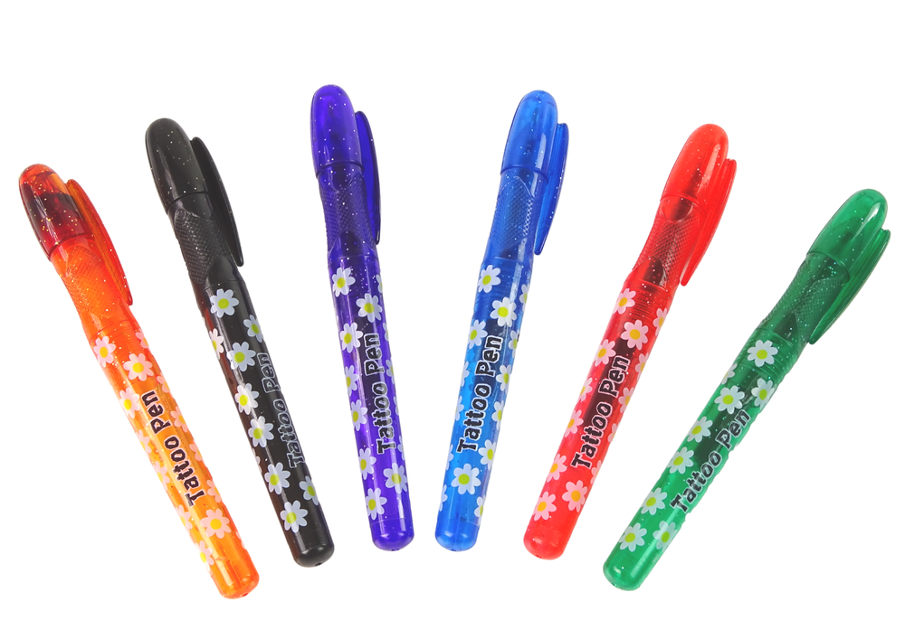 Gel Pens for making tattoos 6 pieces of glitter pens + stencils Tattoo Pen