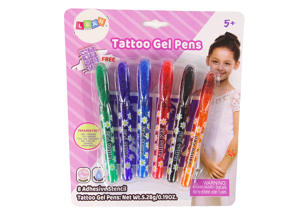 Gel Pens for making tattoos 6 pieces of glitter pens + stencils Tattoo Pen