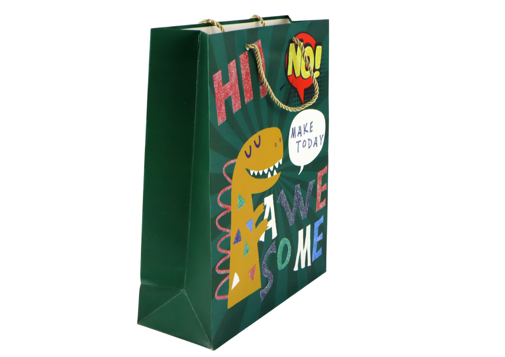 Green Dinosaur Paper Gift Bag 32cm x 26cm x 10cm