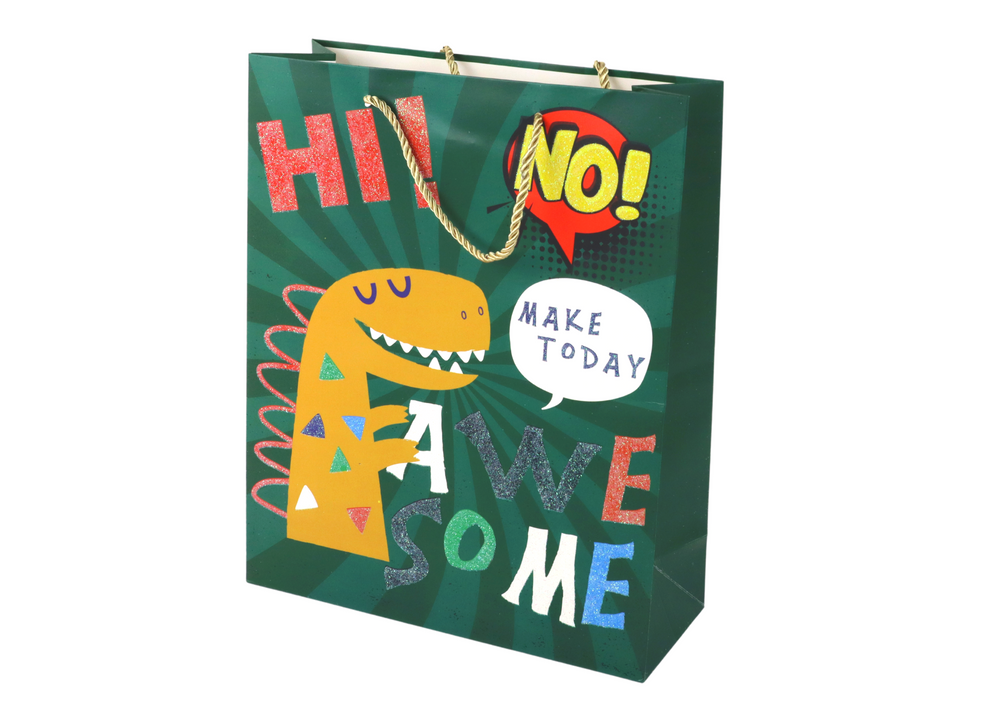 Green Dinosaur Paper Gift Bag 32cm x 26cm x 10cm