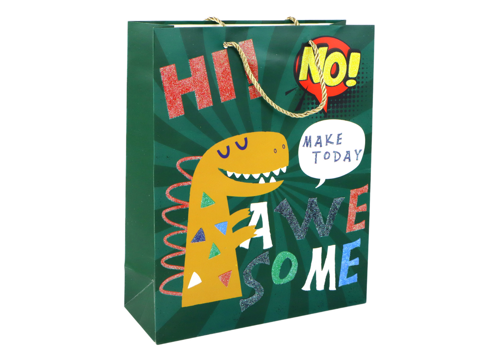 Green Dinosaur Paper Gift Bag 41.5cm x 30cm x 12cm