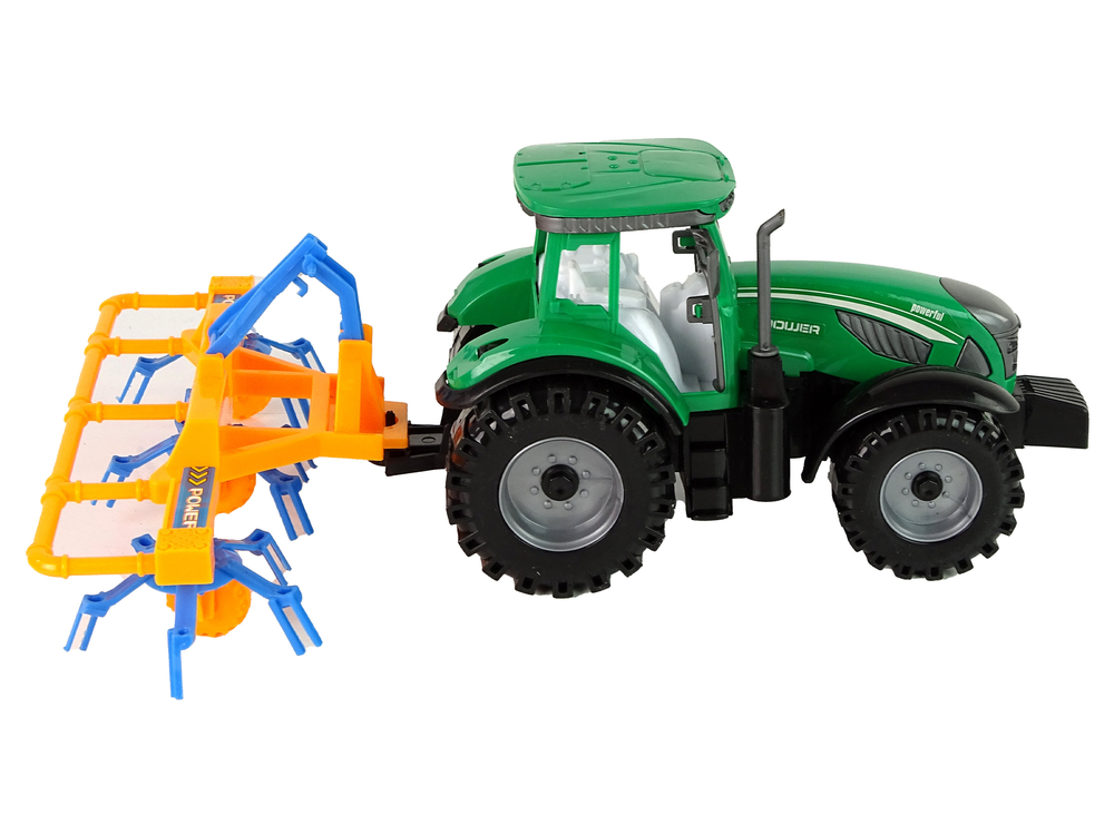 Green Tractor with Orange and Blue Rake Friction Drive