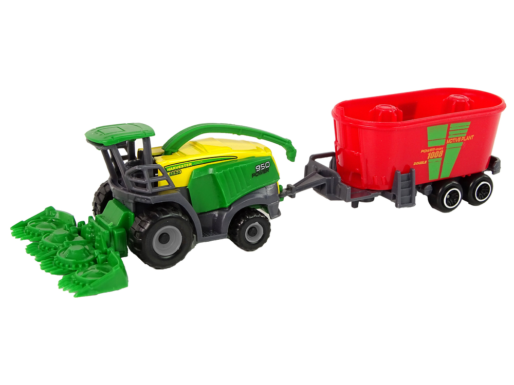 Harvester with Trailer Agricultural Machine Green Red