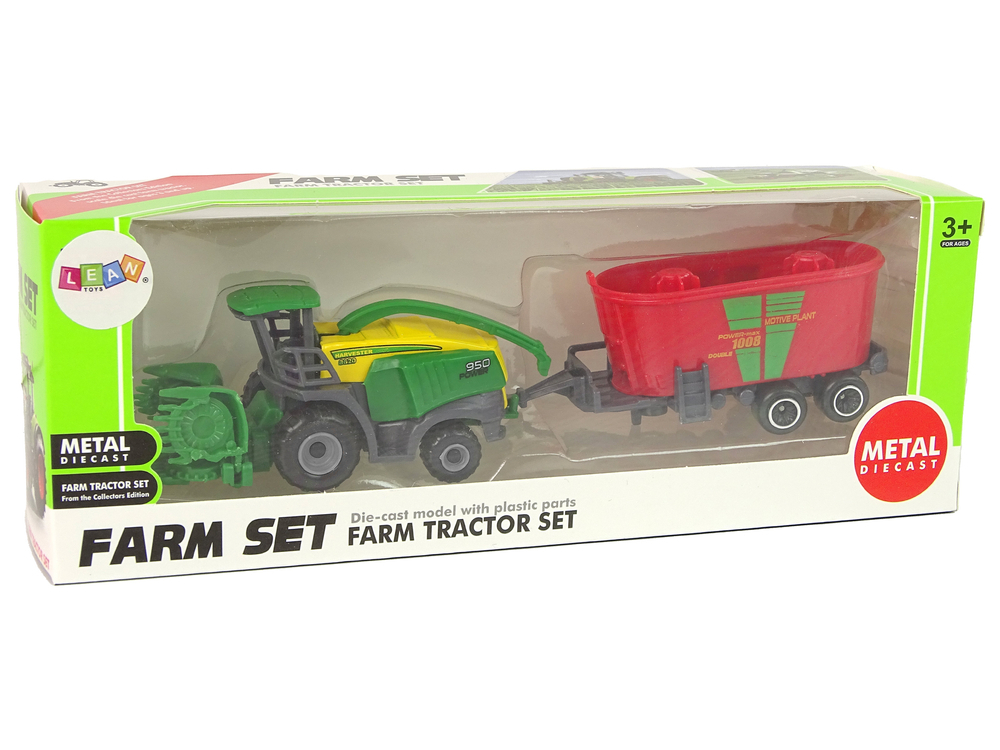 Harvester with Trailer Agricultural Machine Green Red