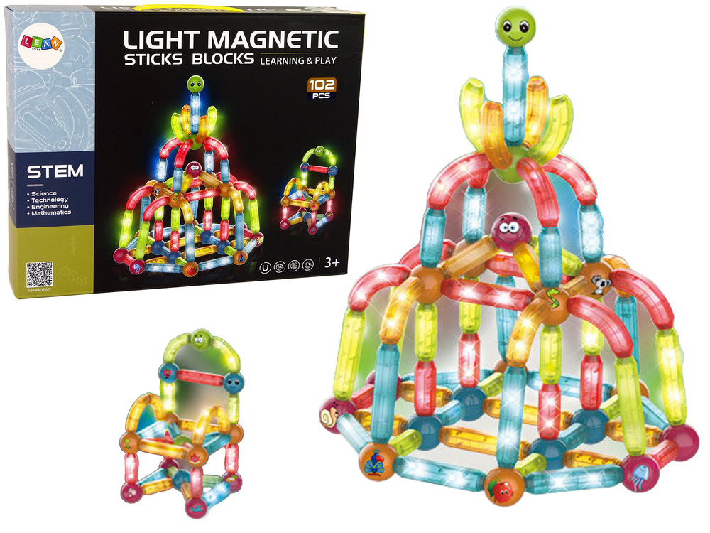 Luminous Educational Magnetic Blocks Set of 102 Elements