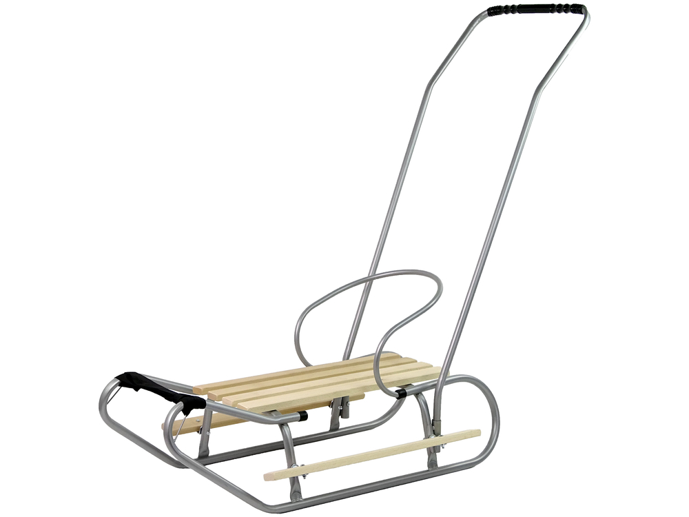 Metal Sled with Push Bar Backrest Silver