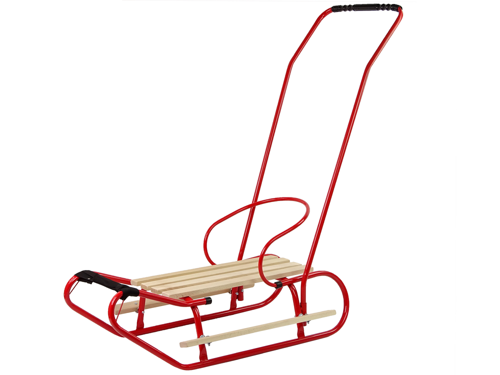 Metal Sled with Push Bar Backrest Strap Red