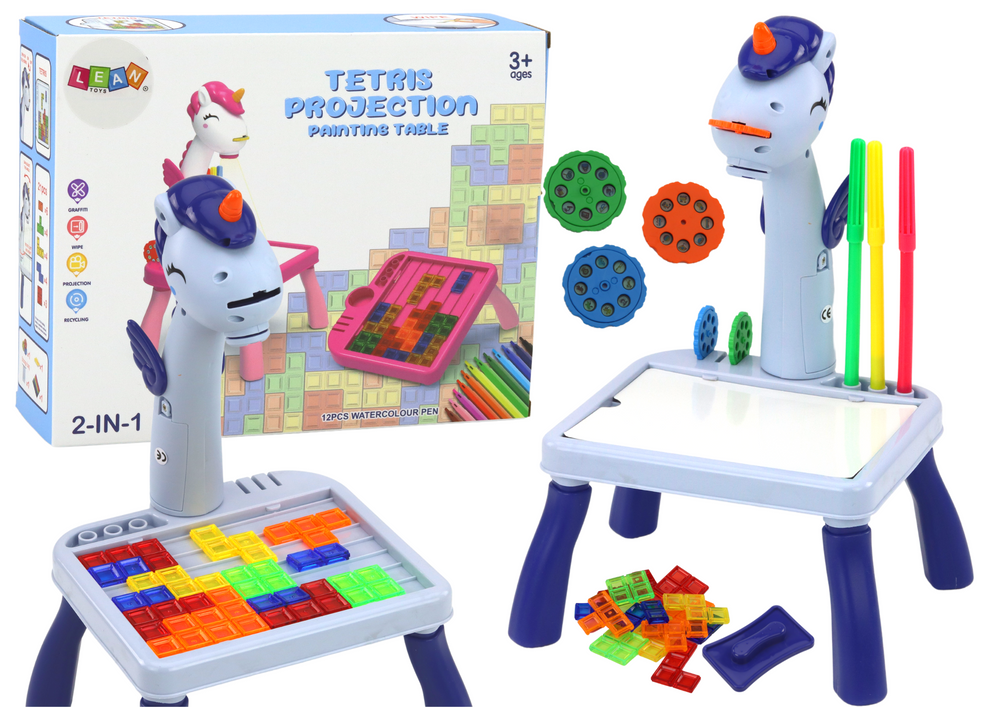 Mini Projector Tetris Table 2in1 Blue Unicorn