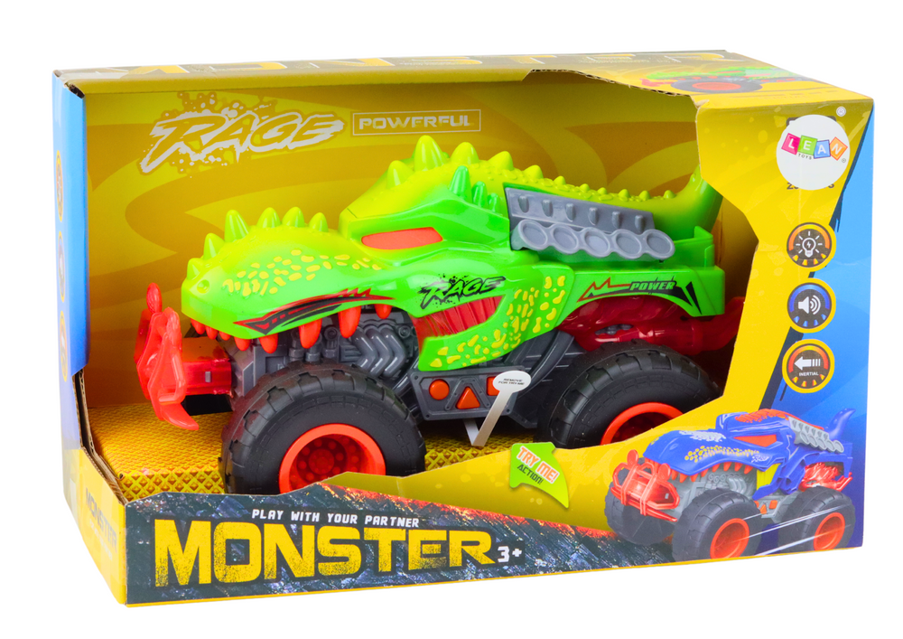 Off-Road Car Dinosaur T-Rex Lights Sounds Drive Green