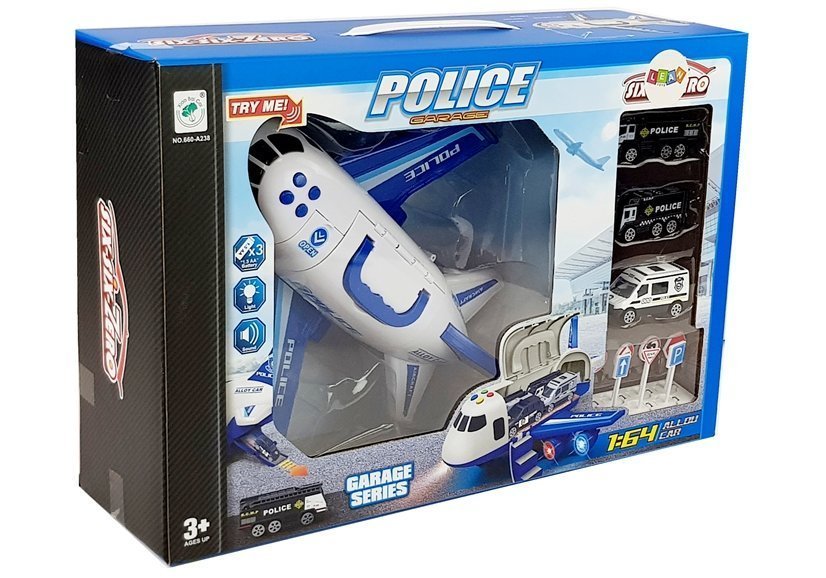 Police Folding Plane with Cars 1:64 with lights and sounds