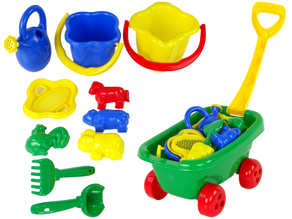 Pulling Trolley with 'Two buckets' Set 10 items Green