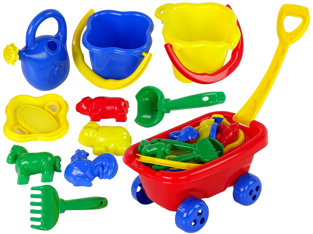 Pulling Trolley with 'Two buckets' Set 10 items Red