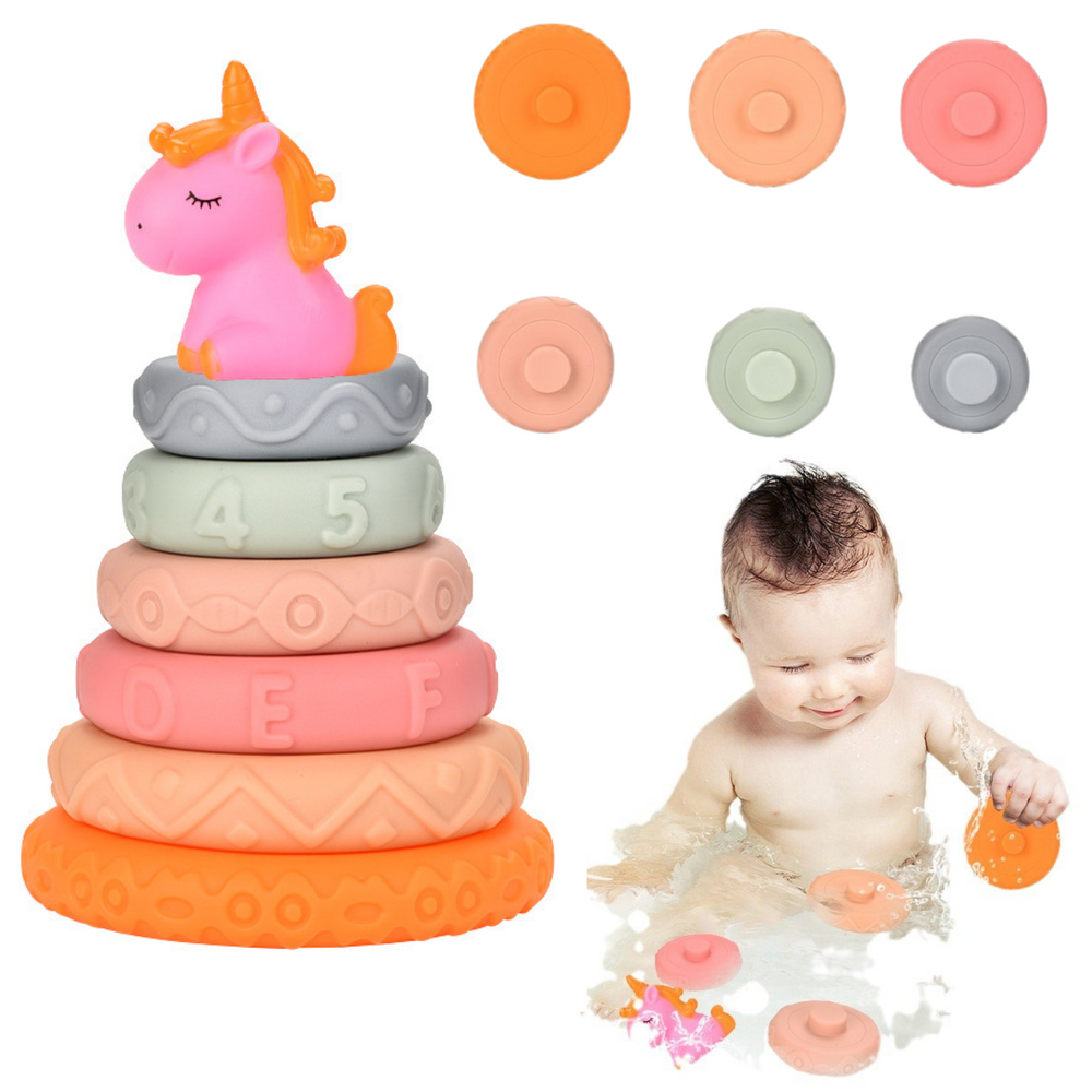 Pyramid Tower For Toddlers Rubber Soft Blocks Unicorn