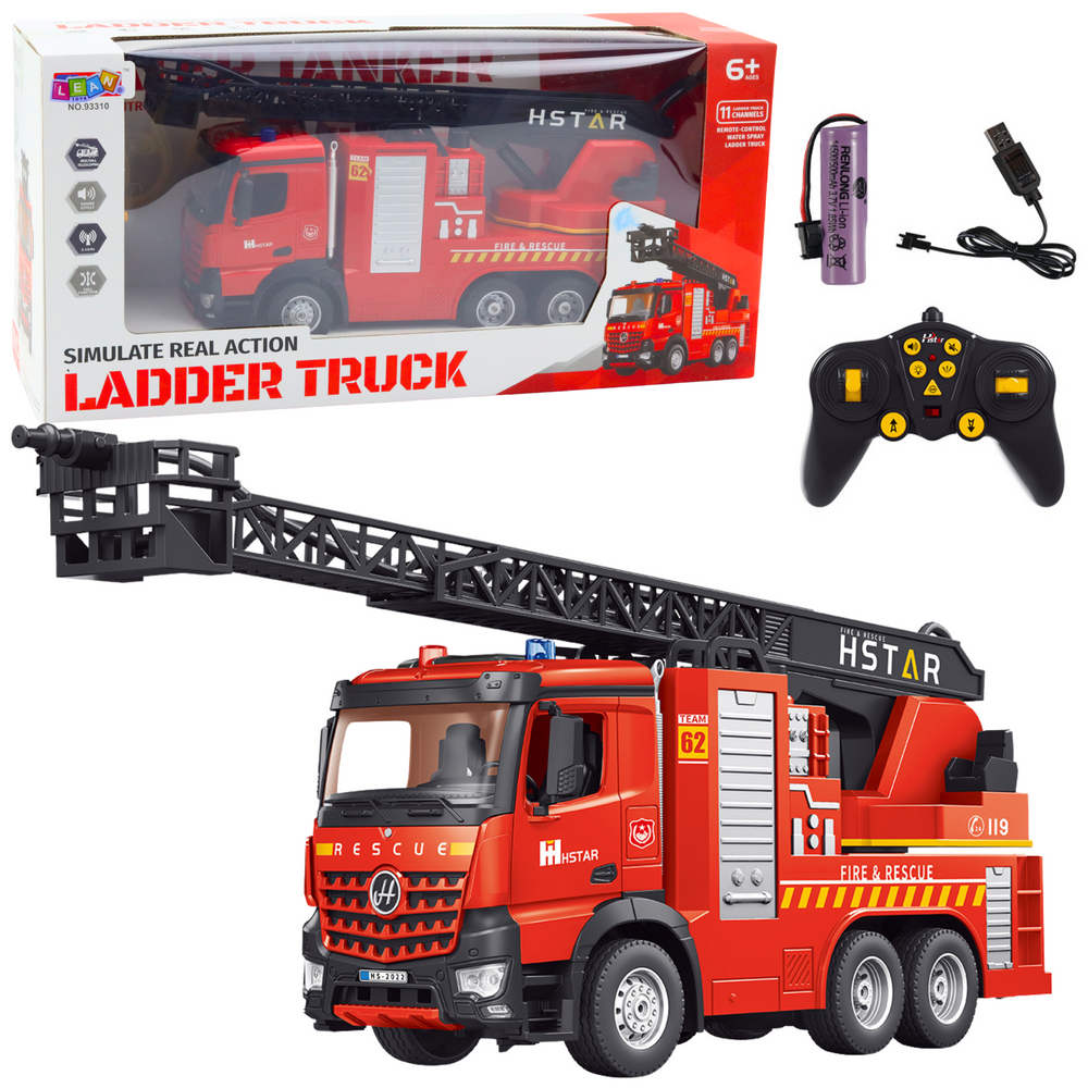 RC Fire Truck Remote Control Extendable Ladder Water Spraying 2.4G 11CH