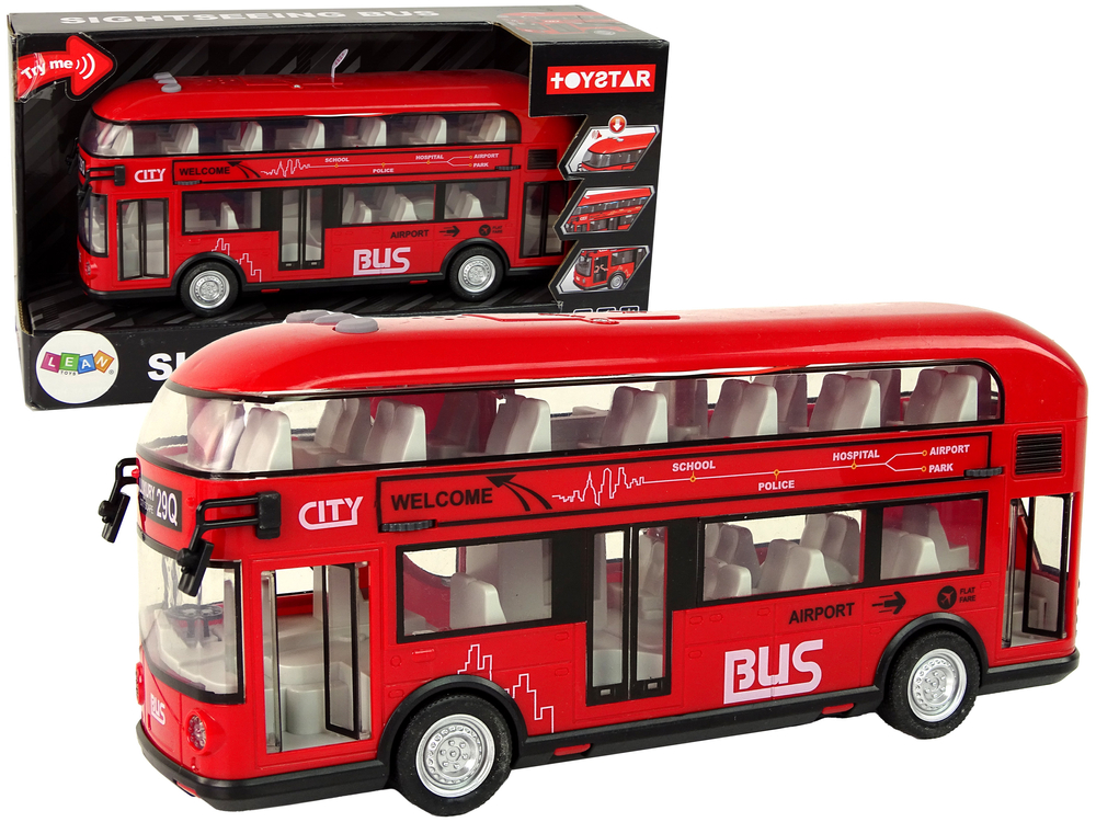 Red double-decker bus with friction drive