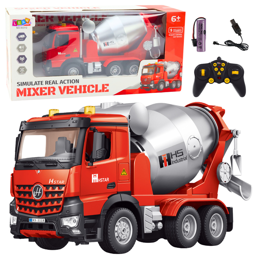 Remote Controlled Concrete Mixer Construction Truck RC 2.4G 9CH Red