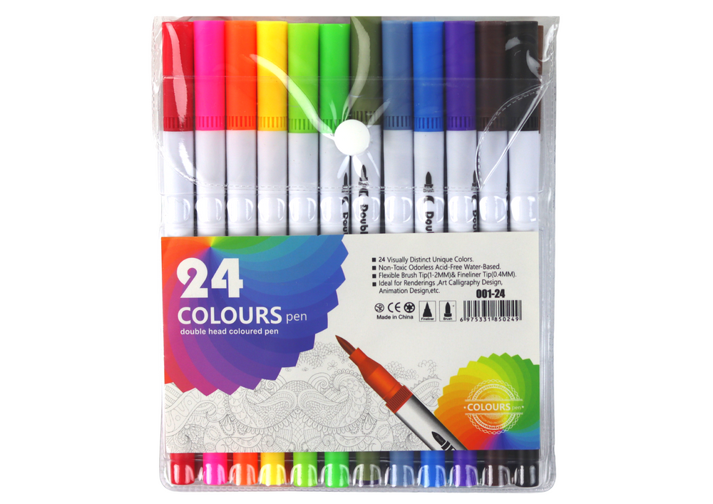 Set of 24 double-sided markers in various colors in an organizer