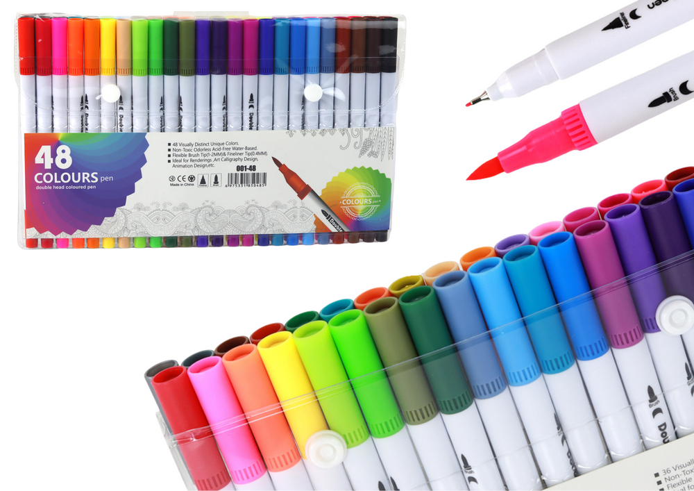 Set of 48 double-sided markers in various colors in an organizer