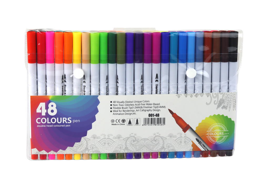 Set of 48 double-sided markers in various colors in an organizer