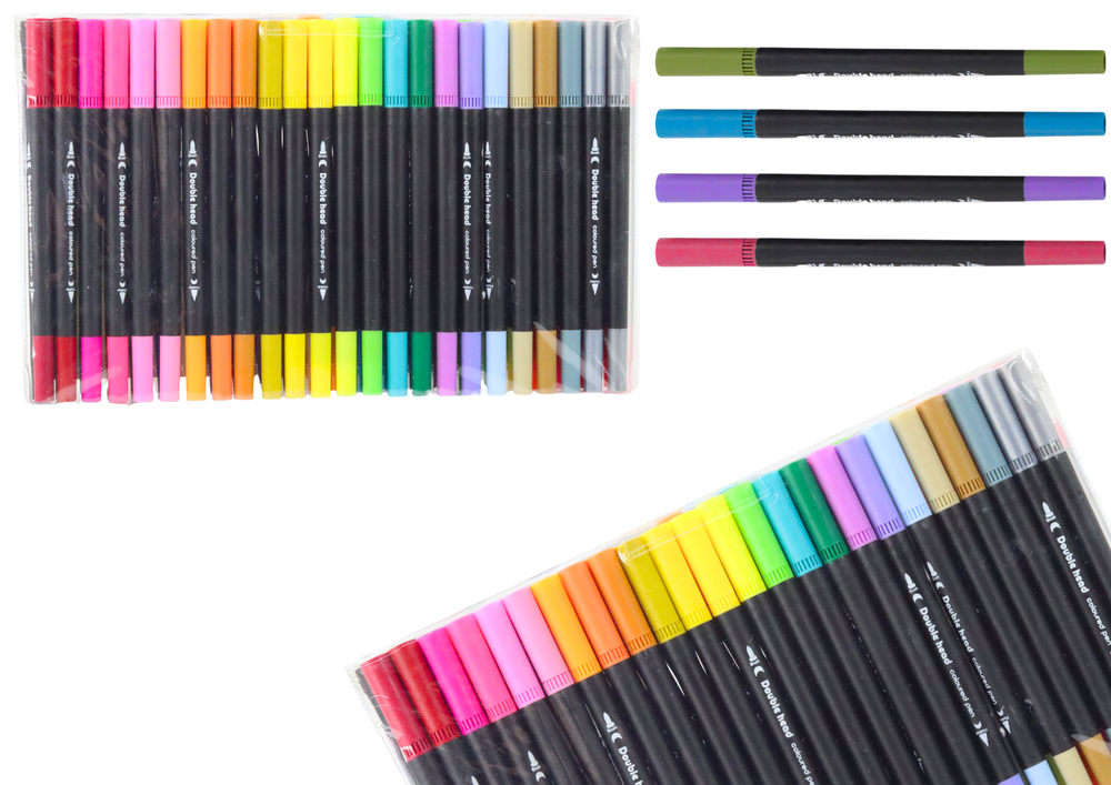 Set of 48 double-sided markers in various colors in an organizer