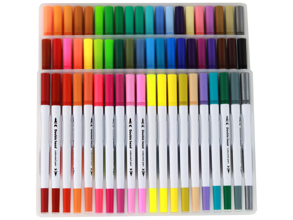 Set of 60 colored marker pens in an organizer