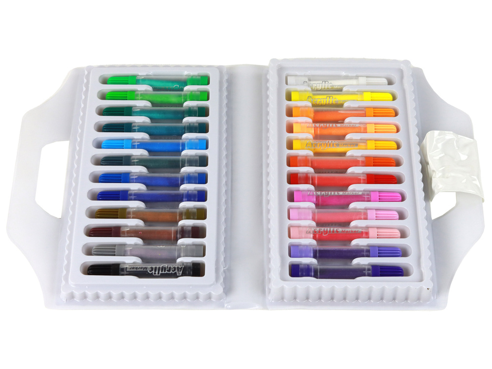 Set of Colored Acrylic Markers in a Suitcase, 24 Pieces