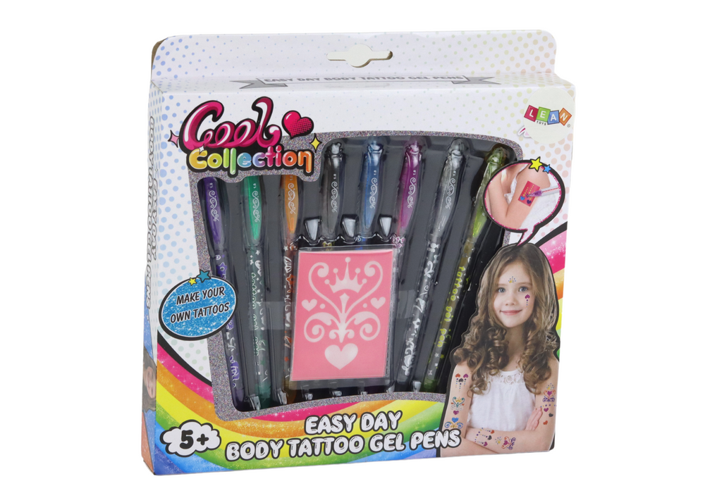 Set of glitter tattoo pens 8 pcs. Stencils 4 pcs.