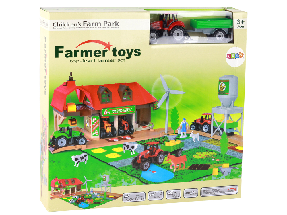 Set of Large Farm Tractor with Trailer Accessories 48 Elements