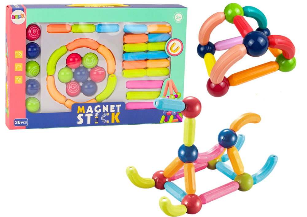 Set of Magnetic Construction Bricks 36El Colorful